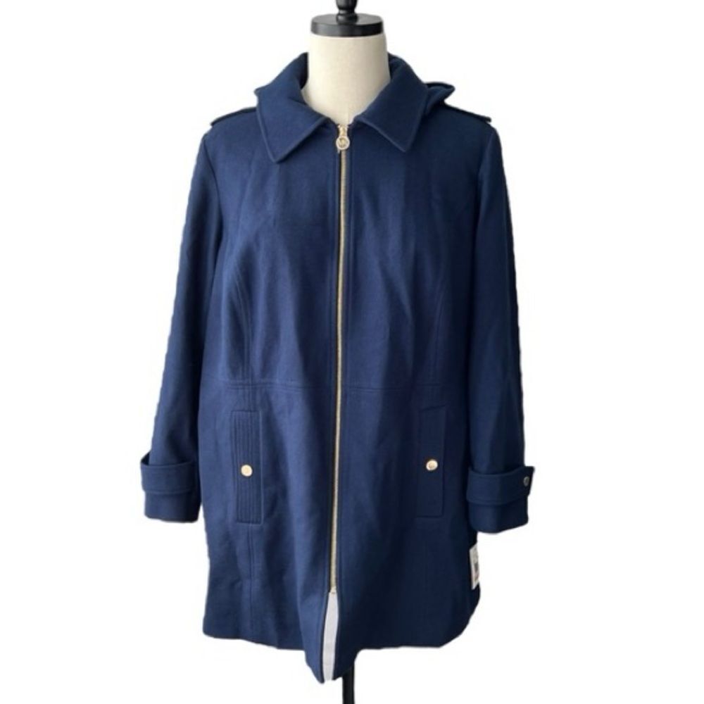 Michael Kors Blue Trench Coat with Collared Neckline
